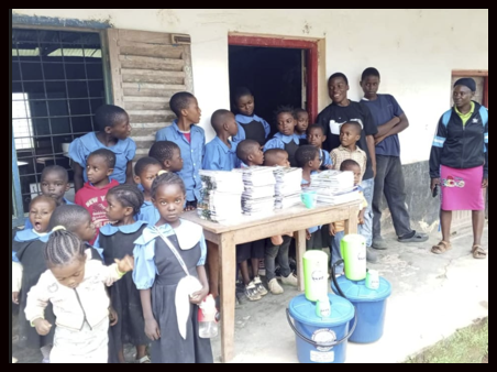 Students gathered for school materials distribution — Fontem Subdivision